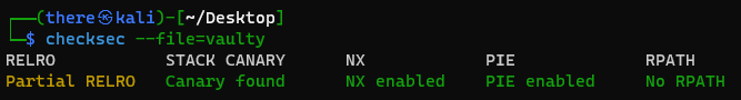 checksec on vaulty